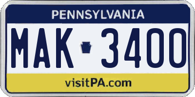 PA license plate MAK3400