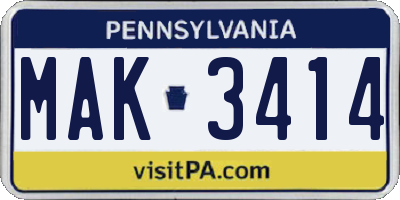 PA license plate MAK3414