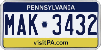 PA license plate MAK3432