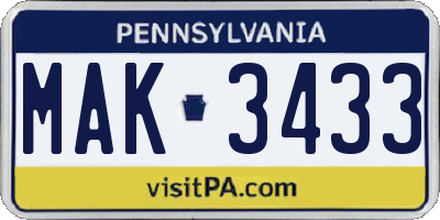 PA license plate MAK3433