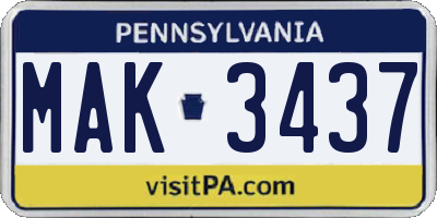 PA license plate MAK3437