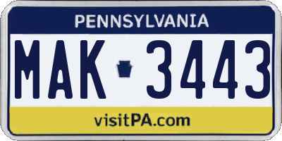 PA license plate MAK3443