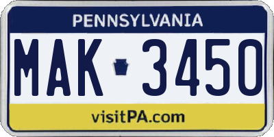 PA license plate MAK3450