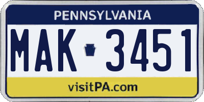 PA license plate MAK3451