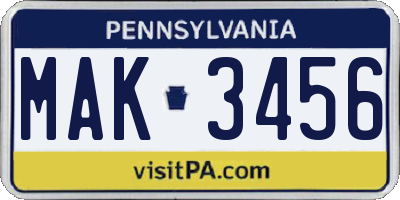 PA license plate MAK3456