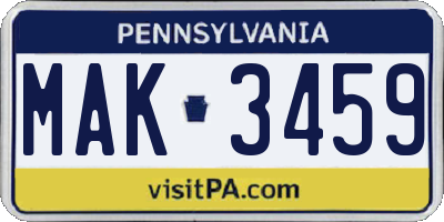 PA license plate MAK3459