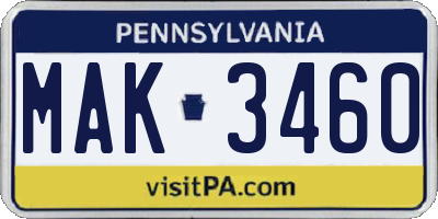 PA license plate MAK3460