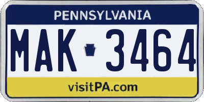PA license plate MAK3464