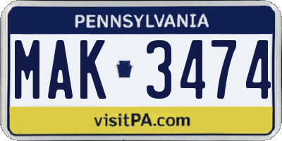 PA license plate MAK3474