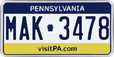 PA license plate MAK3478