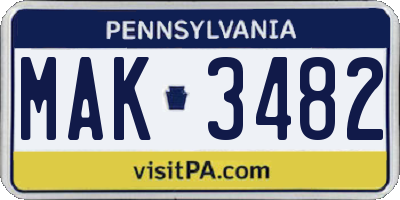 PA license plate MAK3482