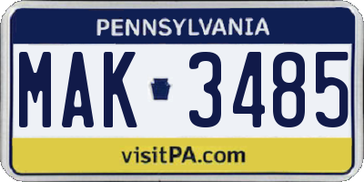PA license plate MAK3485