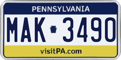 PA license plate MAK3490