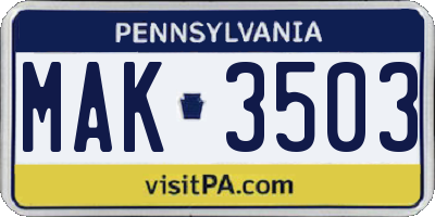 PA license plate MAK3503