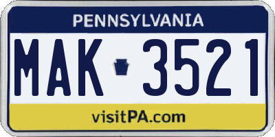PA license plate MAK3521