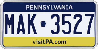 PA license plate MAK3527