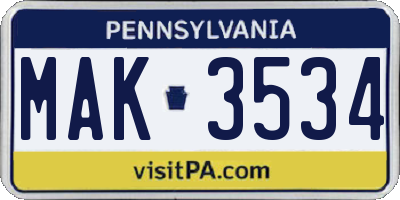 PA license plate MAK3534