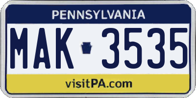 PA license plate MAK3535
