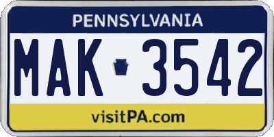 PA license plate MAK3542