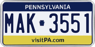 PA license plate MAK3551