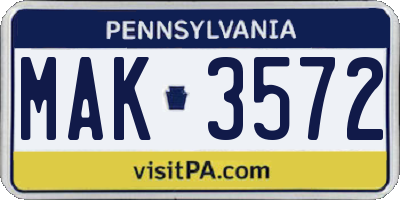PA license plate MAK3572