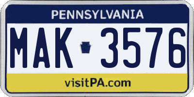 PA license plate MAK3576