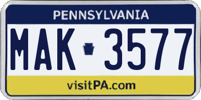 PA license plate MAK3577