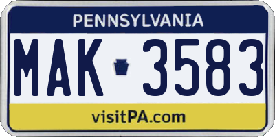 PA license plate MAK3583