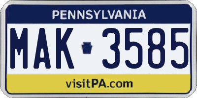PA license plate MAK3585