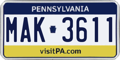 PA license plate MAK3611