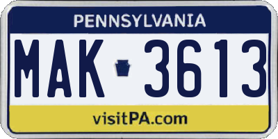 PA license plate MAK3613