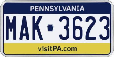 PA license plate MAK3623