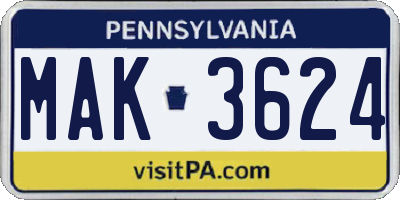PA license plate MAK3624