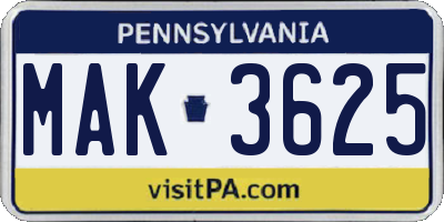 PA license plate MAK3625