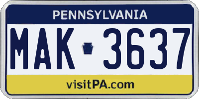 PA license plate MAK3637