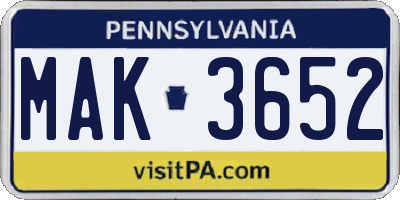 PA license plate MAK3652