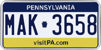 PA license plate MAK3658