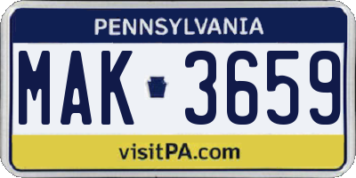PA license plate MAK3659