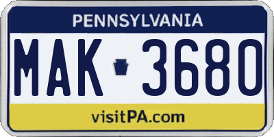 PA license plate MAK3680