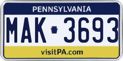 PA license plate MAK3693