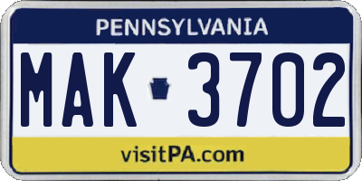 PA license plate MAK3702