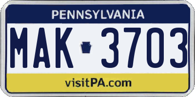 PA license plate MAK3703