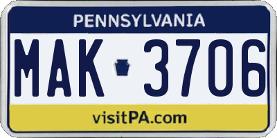 PA license plate MAK3706