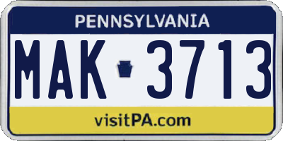PA license plate MAK3713