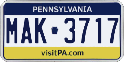 PA license plate MAK3717