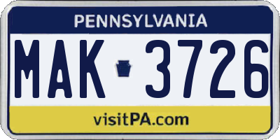PA license plate MAK3726