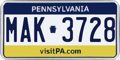 PA license plate MAK3728