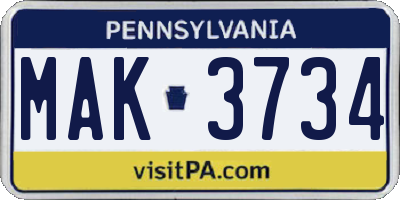 PA license plate MAK3734