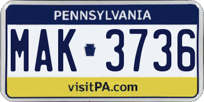 PA license plate MAK3736