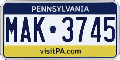 PA license plate MAK3745